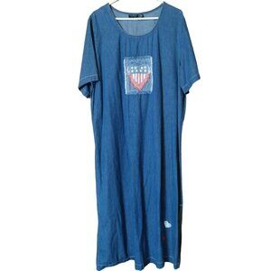 - NAQUI WOMEN'S 24W SHORT SLEEVE JEAN DRESS EMBROIDERED VINTAGE Heart Patriotic